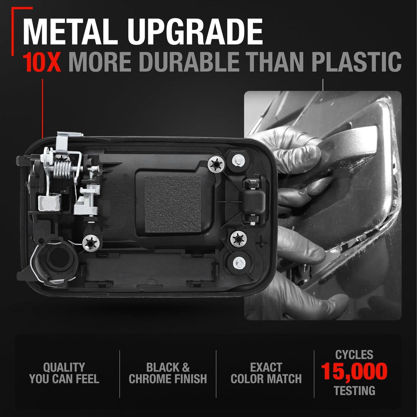 2009-2014 Ford F-150 Lobo Lincoln Mark LT Exterior Front Driver Door Handle, Upgraded Metal - Chrome and Black with Keyhole - Front Driver Side Handle