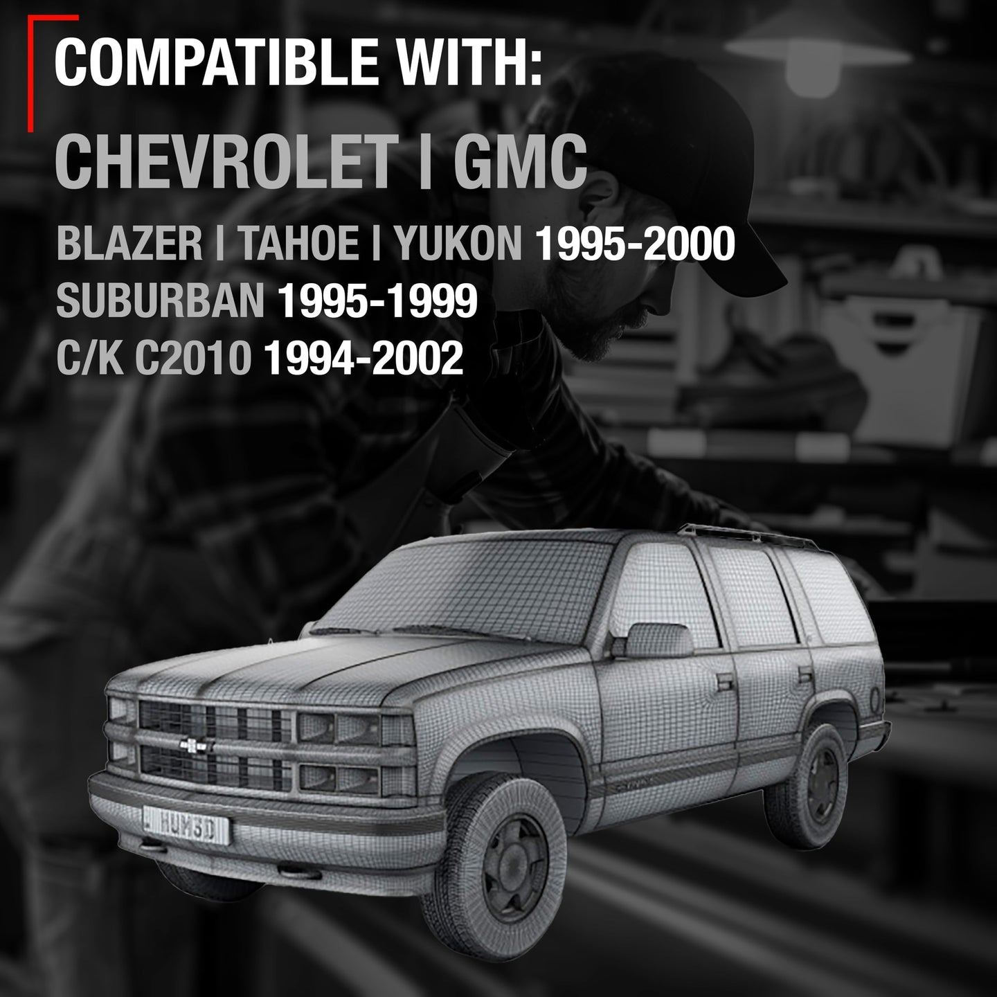 1994-2002 Chevrolet GMC C/K 1500 2500 3500 Blazer Tahoe Yukon Suburban Exterior Front Driver Door Handle Upgraded Metal - Textured Black - All-Metal Left Handle