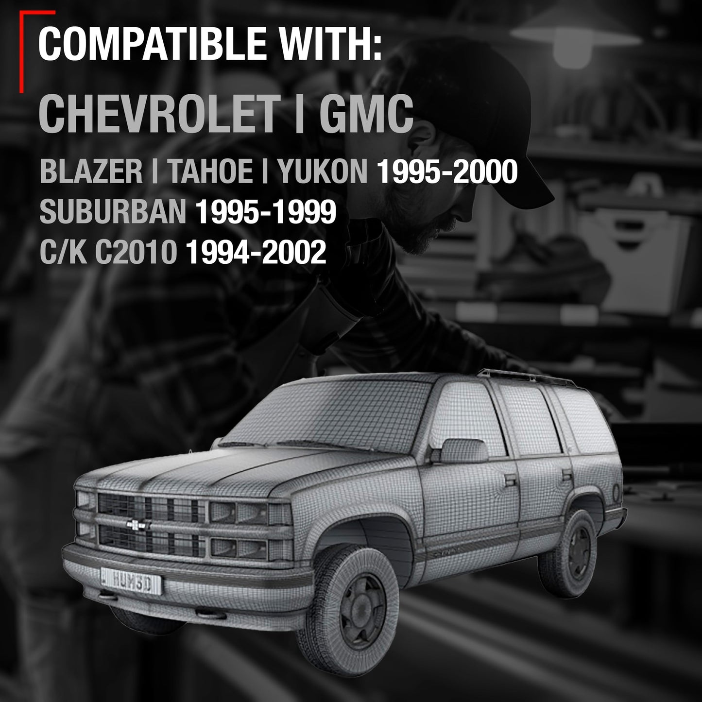 1994-2002 Chevrolet GMC C/K 1500 2500 3500 Blazer Tahoe Yukon Suburban Exterior Front Driver Door Handle Upgraded Metal - Textured Black - All-Metal Left Handle