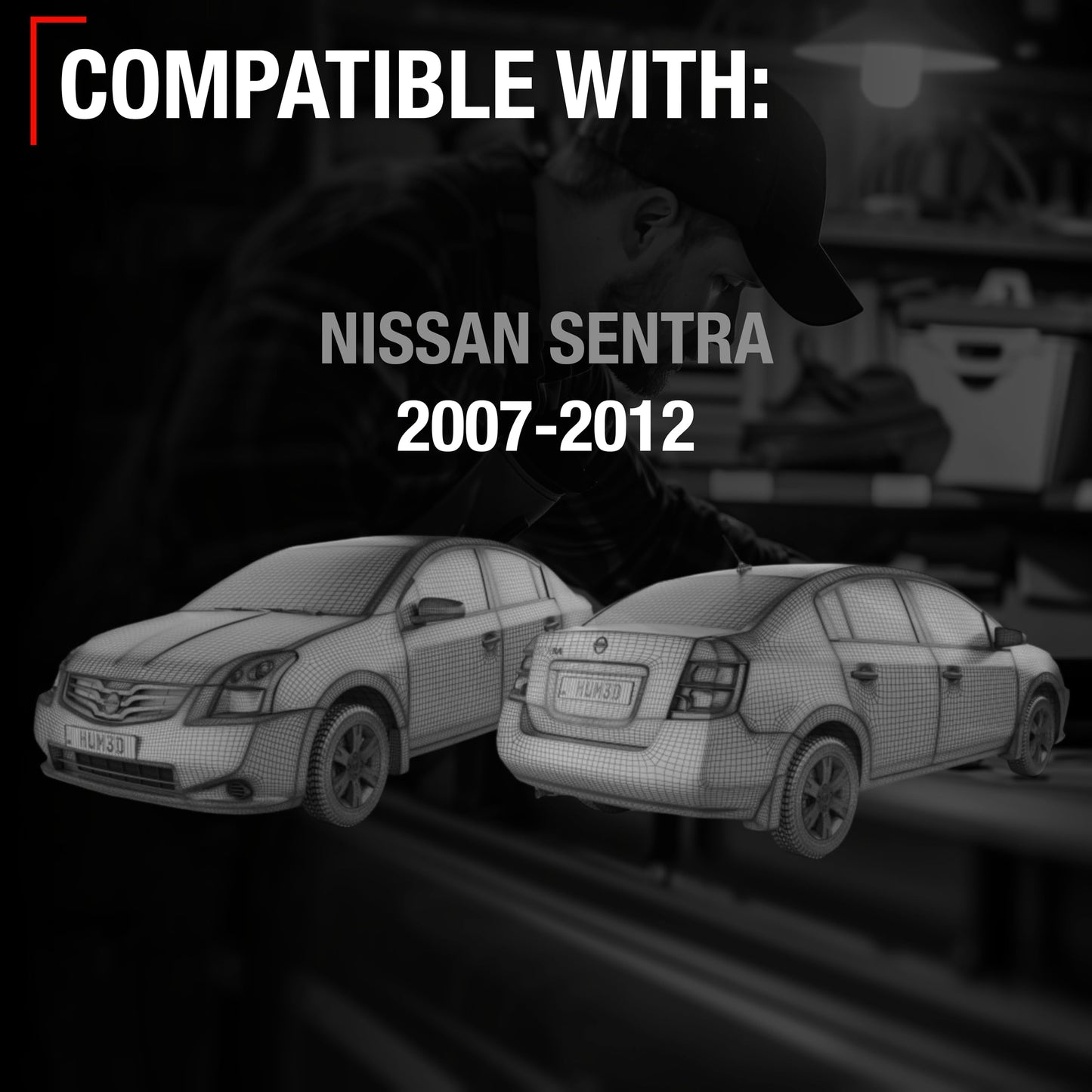 Nissan Sentra Passenger Side Mirror - Non-Foldable, Convex Glass with English Warning, Black Cover - Passenger Side Mirror