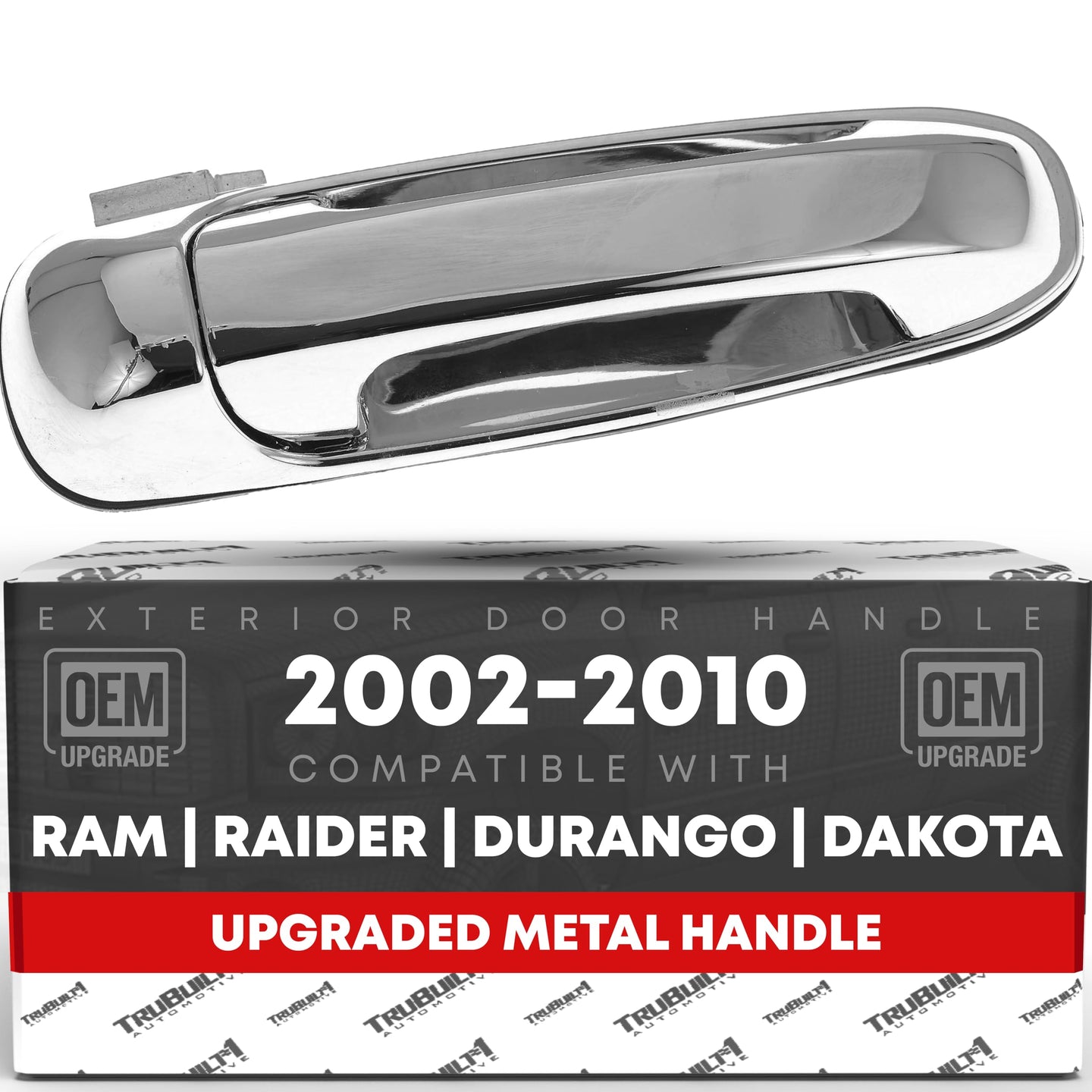2002-2009 Dodge Ram 1500 2500 3500 4500 5500; 2005-2010 Dodge Dakota; 2004-2009 Dodge Durango Exterior Rear Passenger Door Handle, Upgraded Metal - All Chrome - Rear Passenger Side Handle