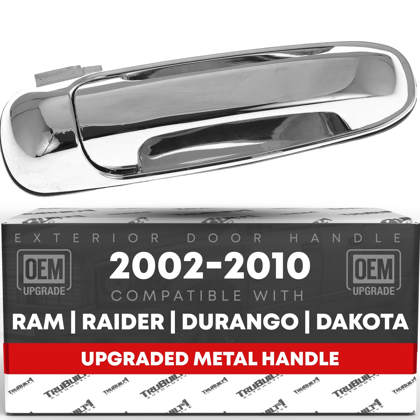 2002-2009 Dodge Ram 1500 2500 3500 4500 5500; 2005-2010 Dodge Dakota; 2004-2009 Dodge Durango Exterior Rear Passenger Door Handle, Upgraded Metal - All Chrome - Rear Passenger Side Handle
