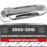 2002-2009 Dodge Ram 1500 2500 3500 4500 5500; 2005-2010 Dodge Dakota; 2004-2009 Dodge Durango Exterior Rear Passenger Door Handle, Upgraded Metal - All Chrome - Rear Passenger Side Handle