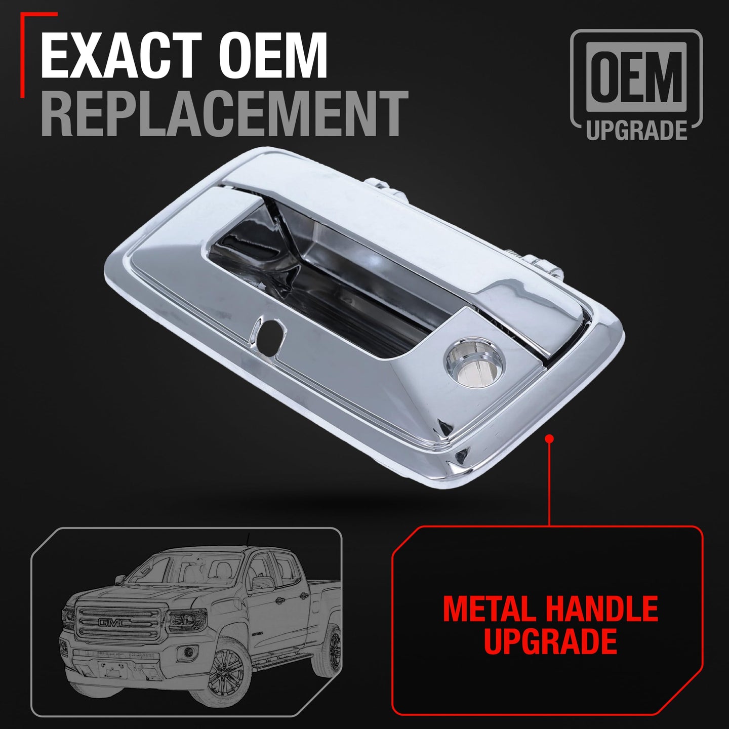 Chevrolet Colorado GMC Canyon Tailgate Handle - Upgraded Metal - Chrome with Camera Hole - Chrome Metal Tailgate