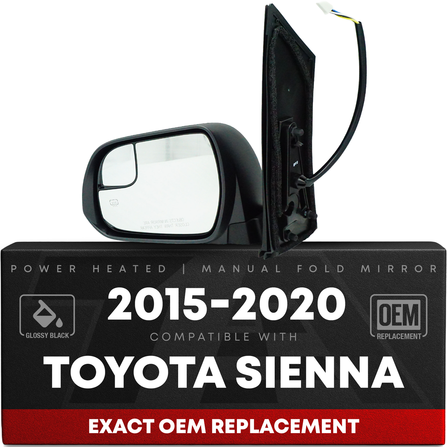 2015-2020 Toyota Sienna Driver Side Mirror Manual Heated Manual Fold Blind Spot Paintable Textured - Driver Side Mirror