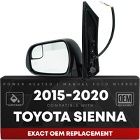 2015-2020 Toyota Sienna Driver Side Mirror Manual Heated Manual Fold Blind Spot Paintable Textured - Driver Side Mirror