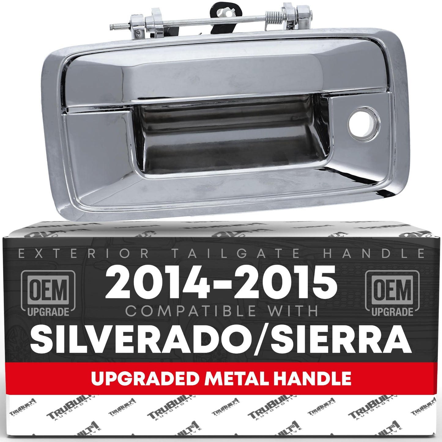 T1A Tailgate Handle Assembly, Upgraded Metal - Compatible with 2014-2015 Chevrolet Silverado, GMC Sierra 1500 2500 3500 HD - Liftgate Latch Handle Replacement - Chrome - OEM 23128693, 23156950, 82548 - Chrome Metal Tailgate