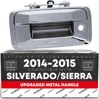 T1A Tailgate Handle Assembly, Upgraded Metal - Compatible with 2014-2015 Chevrolet Silverado, GMC Sierra 1500 2500 3500 HD - Liftgate Latch Handle Replacement - Chrome - OEM 23128693, 23156950, 82548 - Chrome Metal Tailgate