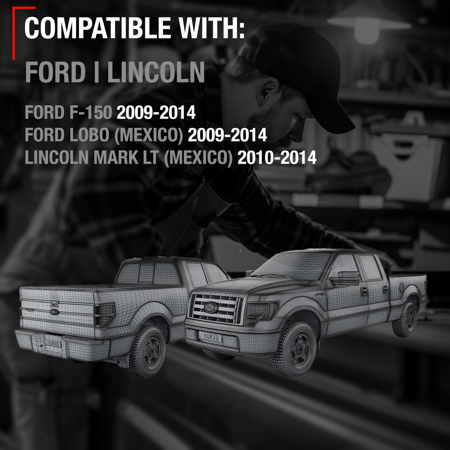 2009-2014 Ford F-150 Lobo Lincoln Mark LT Exterior Front or Rear Passenger Door Handle, Upgraded Metal - Textured Black - Front or Rear Passenger Side Handle