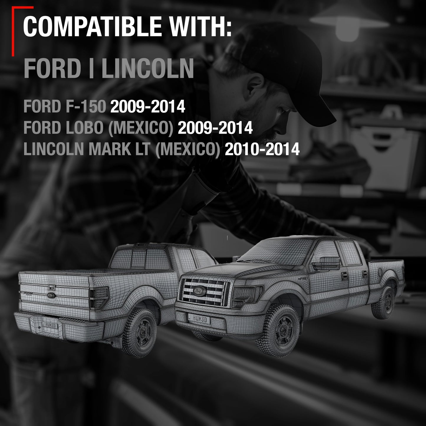 2009-2014 Ford F-150 Lobo Lincoln Mark LT Exterior Front or Rear Passenger Door Handle, Upgraded Metal - Textured Black - Front or Rear Passenger Side Handle