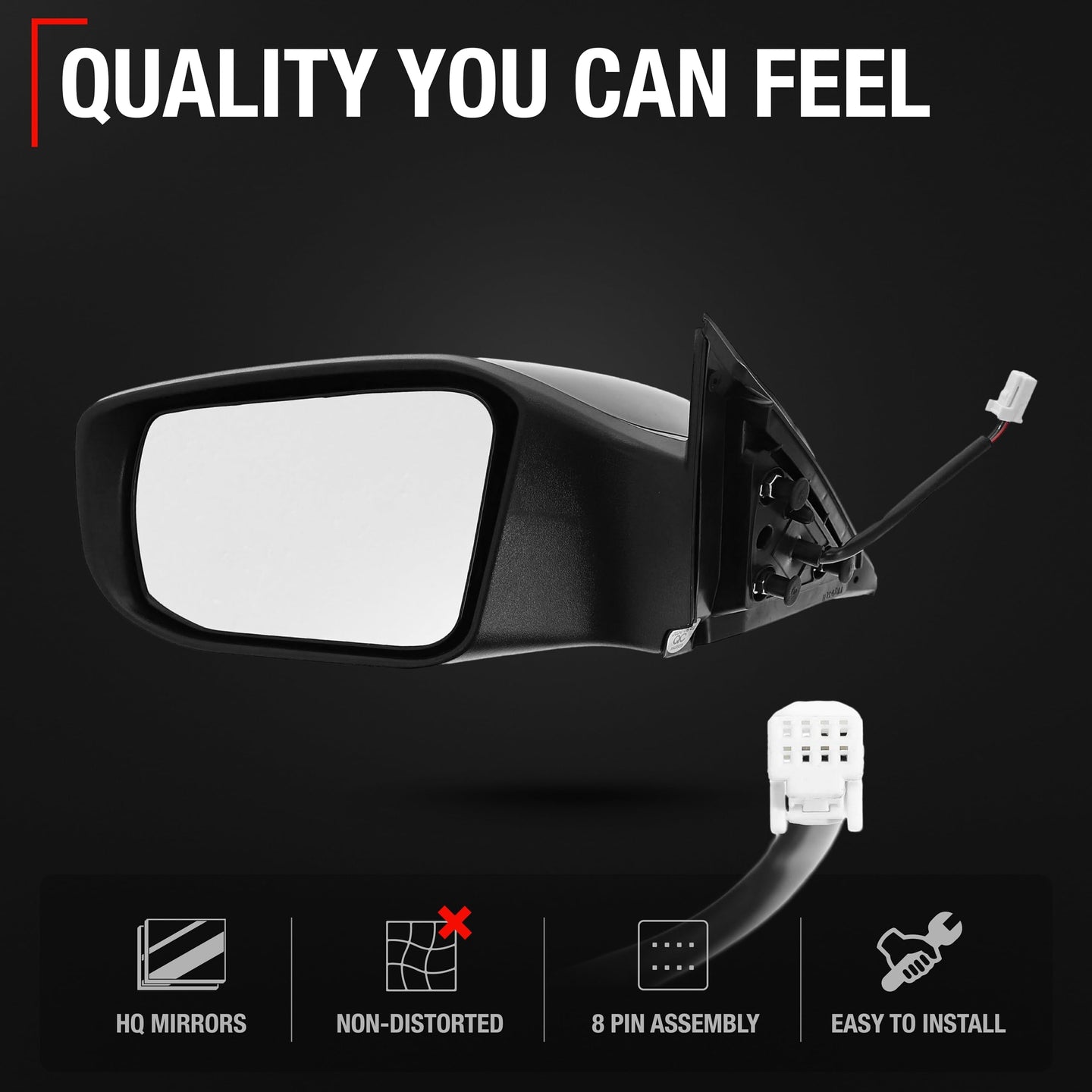 2013-2018 Nissan Altima Sedan Driver Side Mirror Replacement - Power Adjustment Non-Foldable Flat Glass Black Cover - Driver Side Mirror