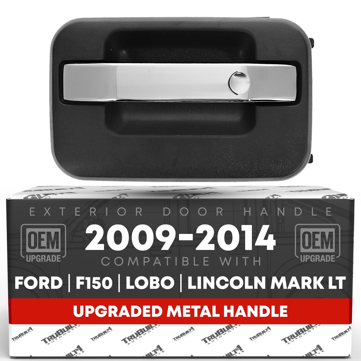 2009-2014 Ford F-150 Lobo Lincoln Mark LT Exterior Front Driver Door Handle, Upgraded Metal - Chrome and Black with Keyhole - Front Driver Side Handle w/ Keypad