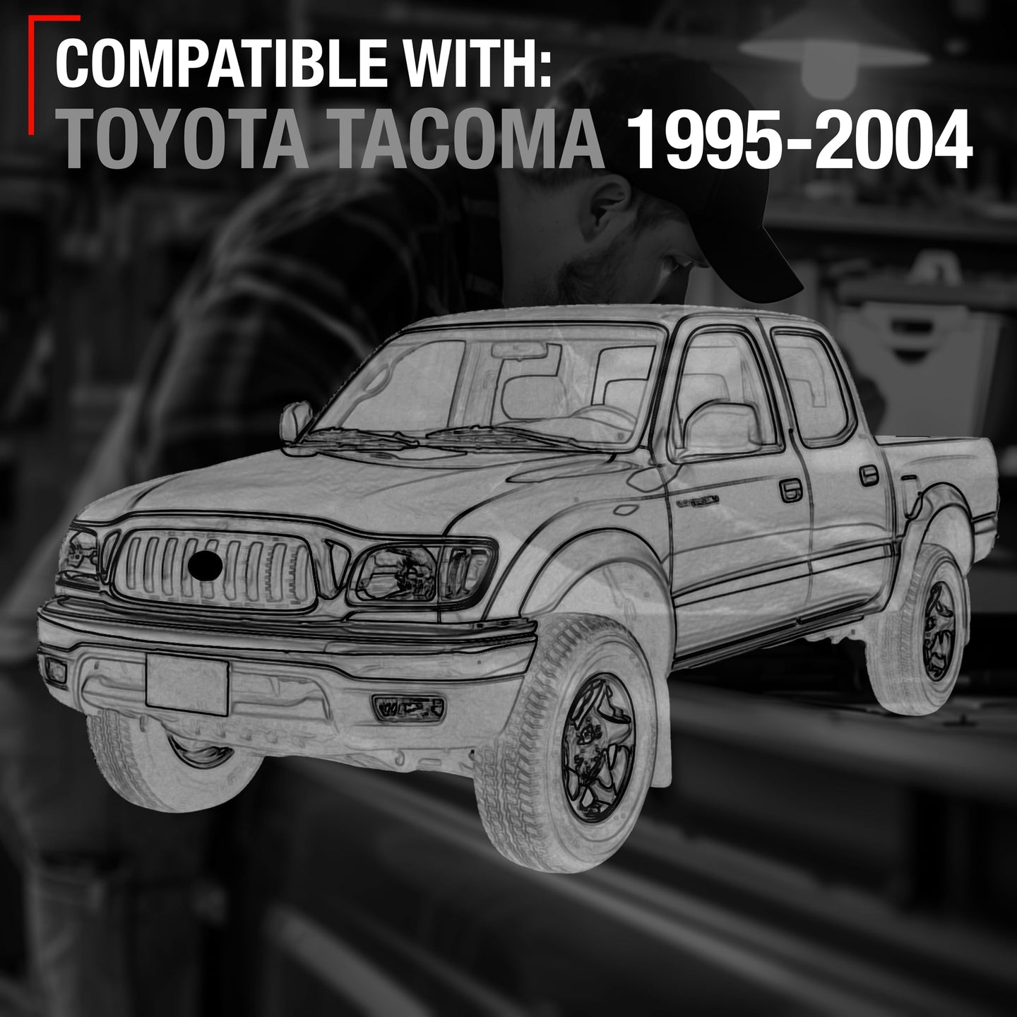 Exterior Front Driver & Passenger Door Handle Set, Upgraded Metal, Compatible with 1995-2004 Toyota Tacoma - Textured Black - 69220-35020, 69210-35020, 79345, 91318, 79344, 91319, TO1311117, TO131011 - Driver + Passenger Handle (Metal)