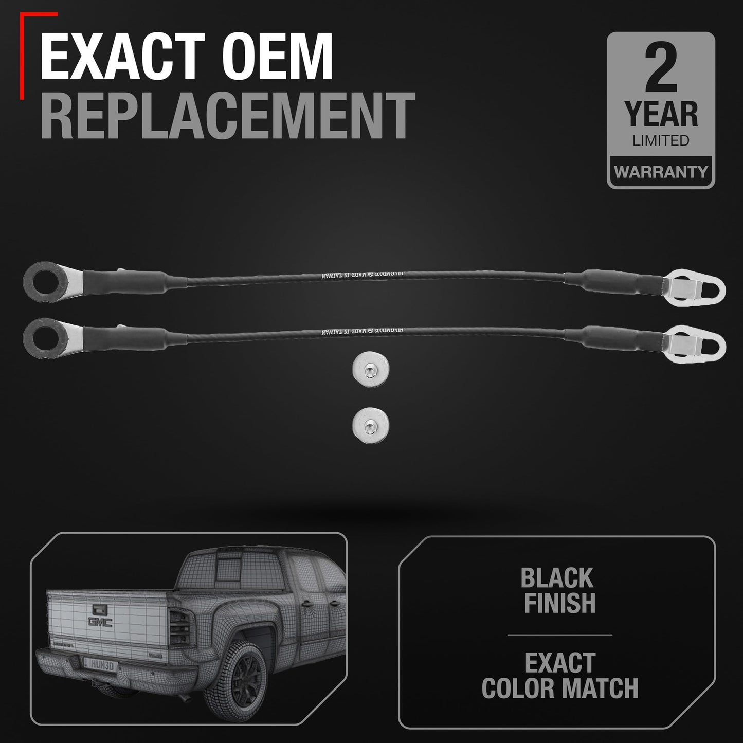 Chevrolet Silverado GMC Sierra Tailgate Cables - Rear Support Strap Set, Durable Metal Replacement