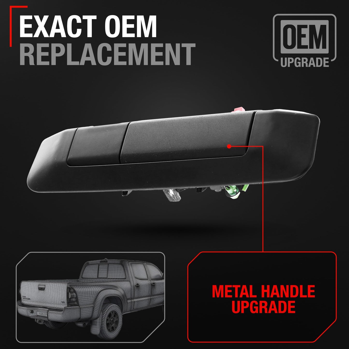 2009-2015 Toyota Tacoma Tailgate Handle Assembly Replacement, Upgraded Metal - Exterior Rear Latch, Textured Black with Camera Hole - Texture Tailgate Handle