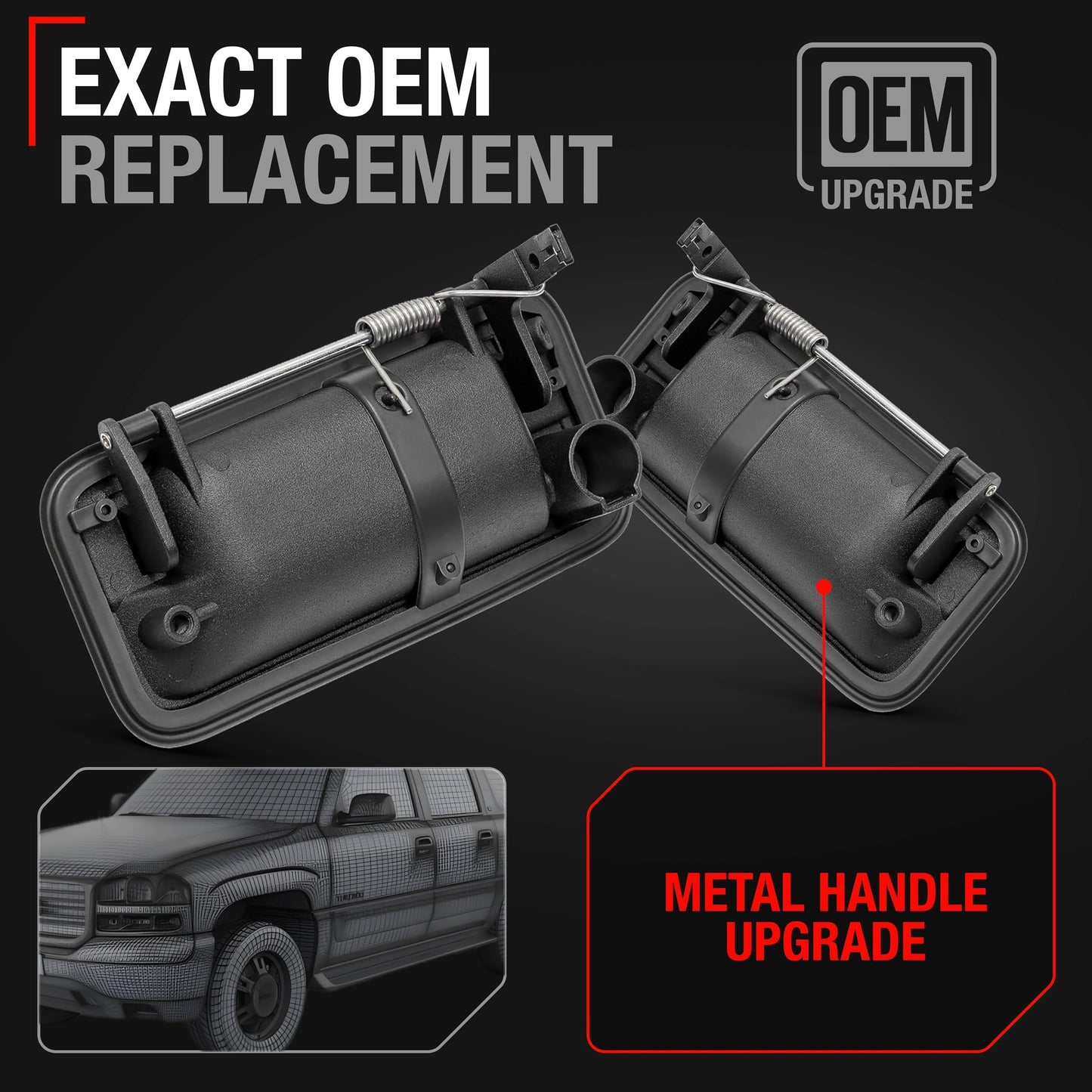 1995-2000 Chevrolet GMC C/K 1500 2500 3500 Suburban Blazer Tahoe Yukon Exterior Front Driver and Passenger Door Handle Upgraded Metal - Textured Black - All-Metal Right + Left Handle