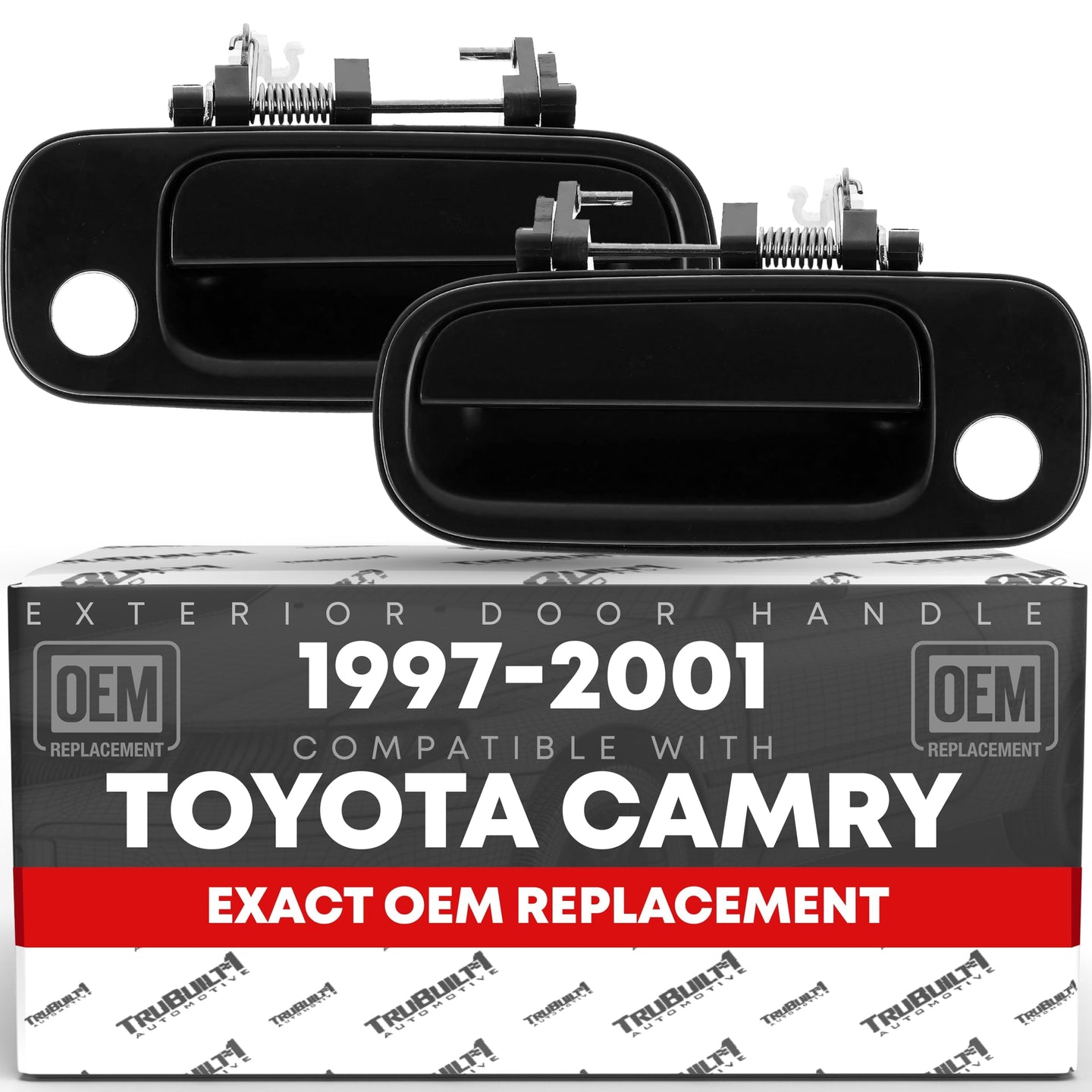 Exterior Front Driver and Passenger Door Handle Replacement - Compatible with 1997-2001 Toyota Camry - Smooth Black, Plastic - OEM 6922033040, 6922033041, 69220AA010, 69220YC030, 79426 - Front Driver + Passenger Door Handle