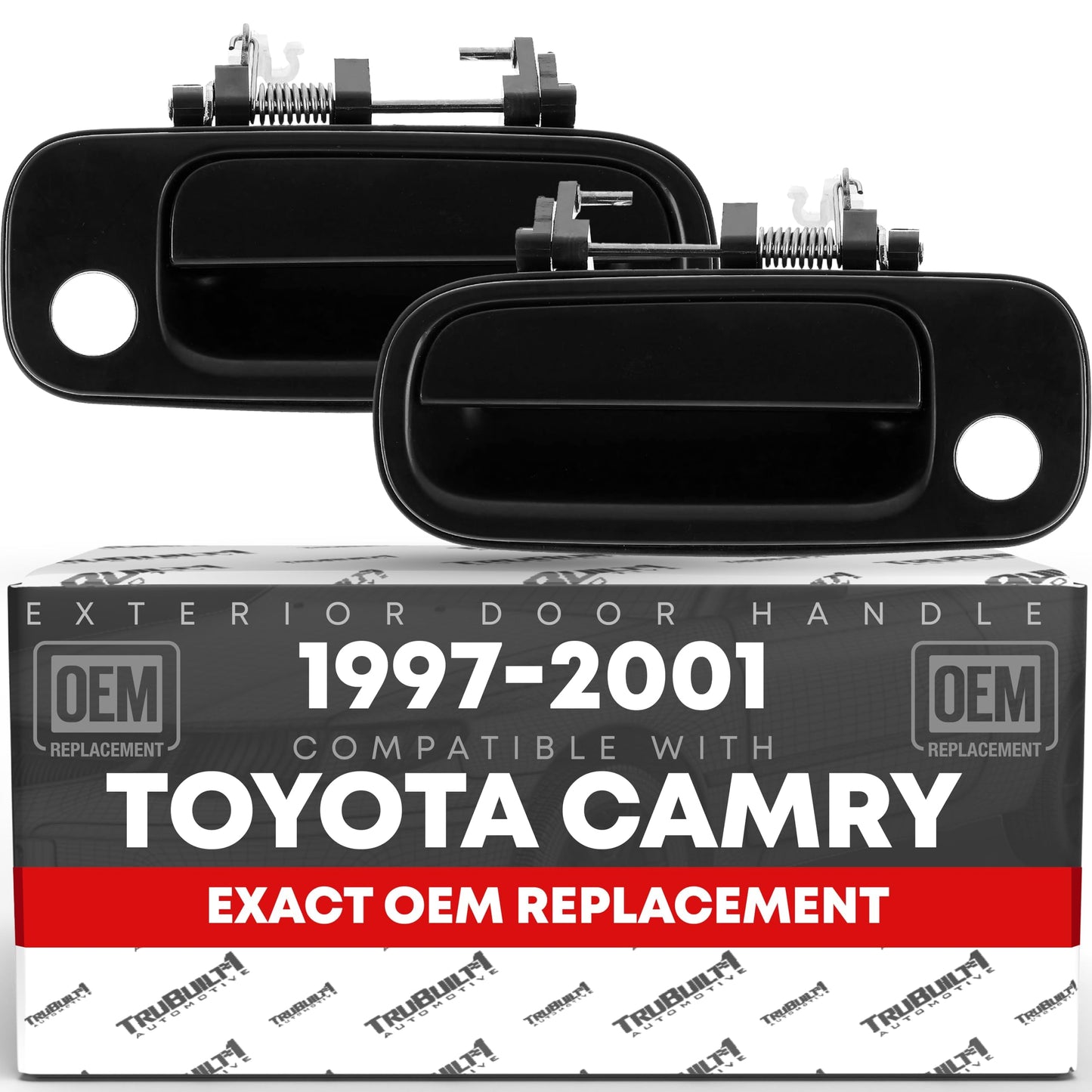 Exterior Front Driver and Passenger Door Handle Replacement - Compatible with 1997-2001 Toyota Camry - Smooth Black, Plastic - OEM 6922033040, 6922033041, 69220AA010, 69220YC030, 79426 - Front Driver + Passenger Door Handle