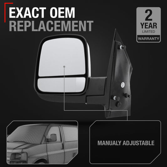 Chevrolet Express GMC Savana Driver Side Mirror - Manual Folding - Dual Glass - Textured Black - Driver Side Mirror