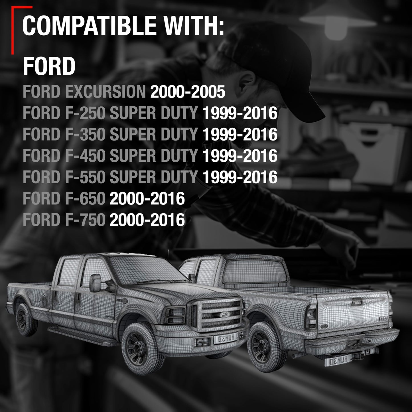 1999-2016 Ford F-250 F-350 F-450 F-550 F-650 Excursion Exterior Front or Rear Passenger Door Handle Replacement, Upgraded Metal - All Chrome - Front or Rear Passenger Side Handle