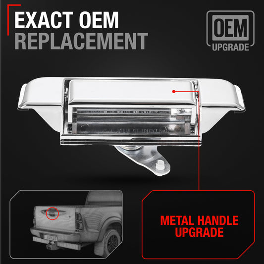 Toyota Hilux Tailgate Handle Latch, Upgraded Metal - All Chrome with Plastic Housing - Chrome Tailgate Handle