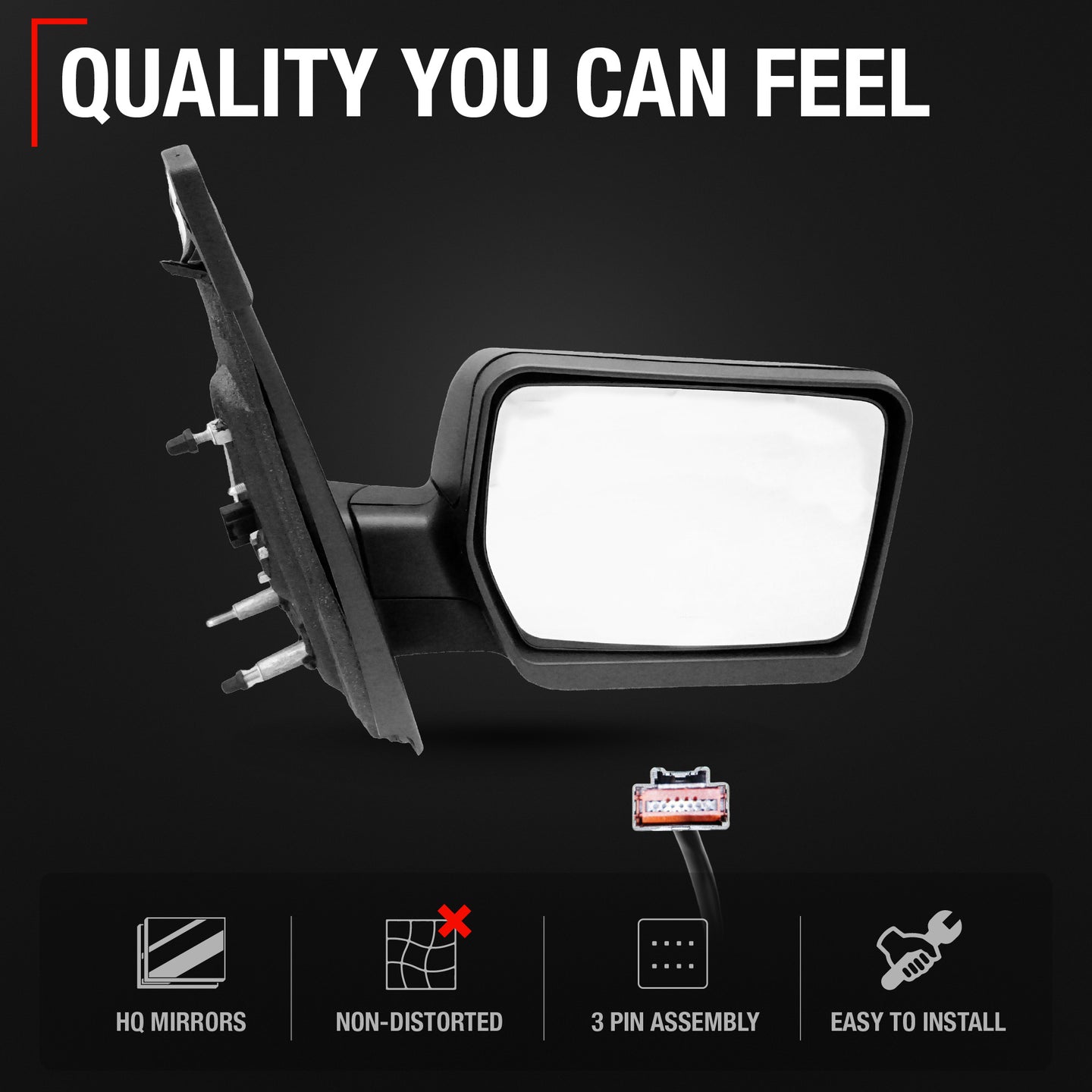 Driver Side Power Adjustable Side View Mirror - Compatible with 2004-2008 Ford F-150 - Power Adjust, Non-Heated, Manual Folding - Textured Black Housing - OEM 8L3Z17683EA - Driver Side Mirror