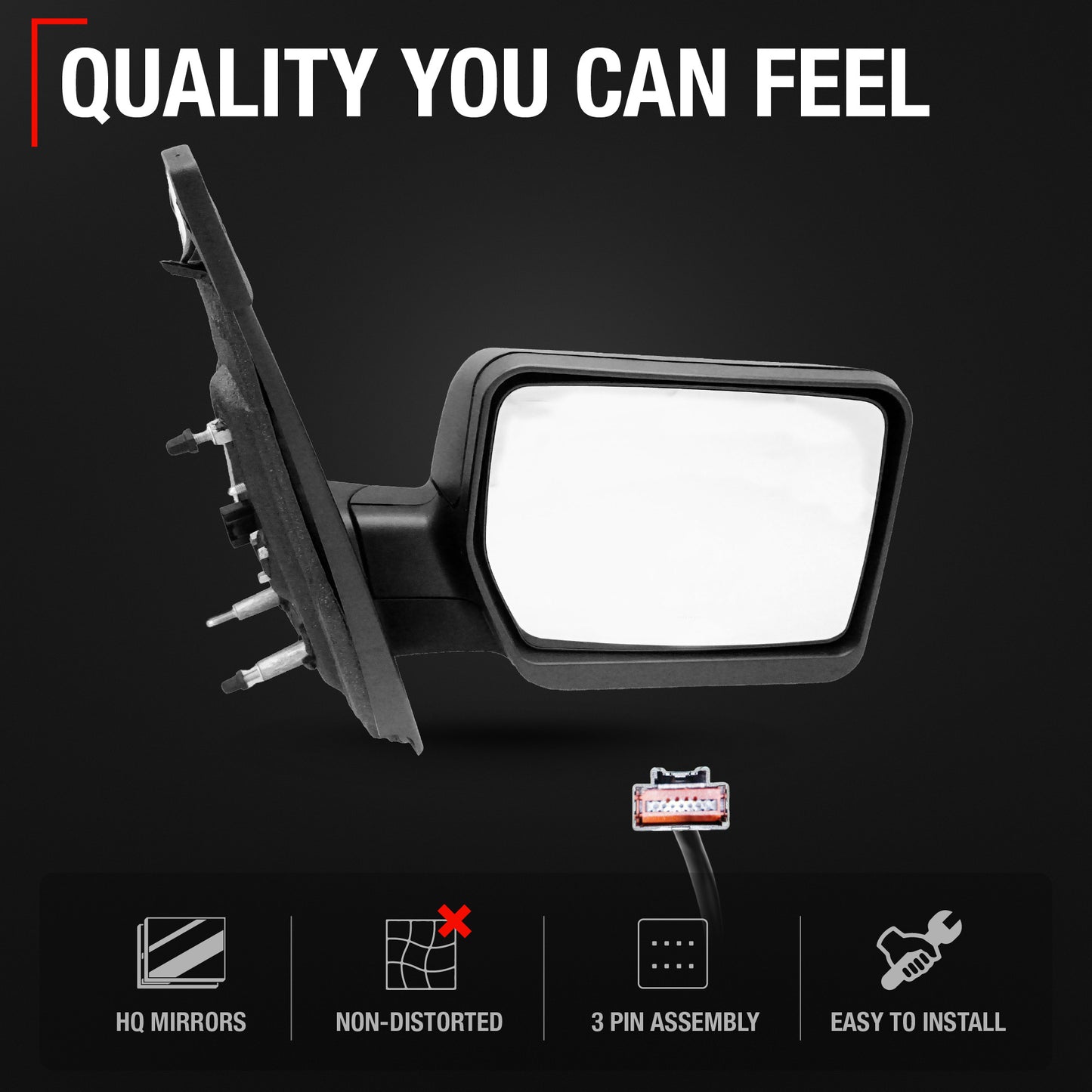 Driver Side Power Adjustable Side View Mirror - Compatible with 2004-2008 Ford F-150 - Power Adjust, Non-Heated, Manual Folding - Textured Black Housing - OEM 8L3Z17683EA - Driver Side Mirror