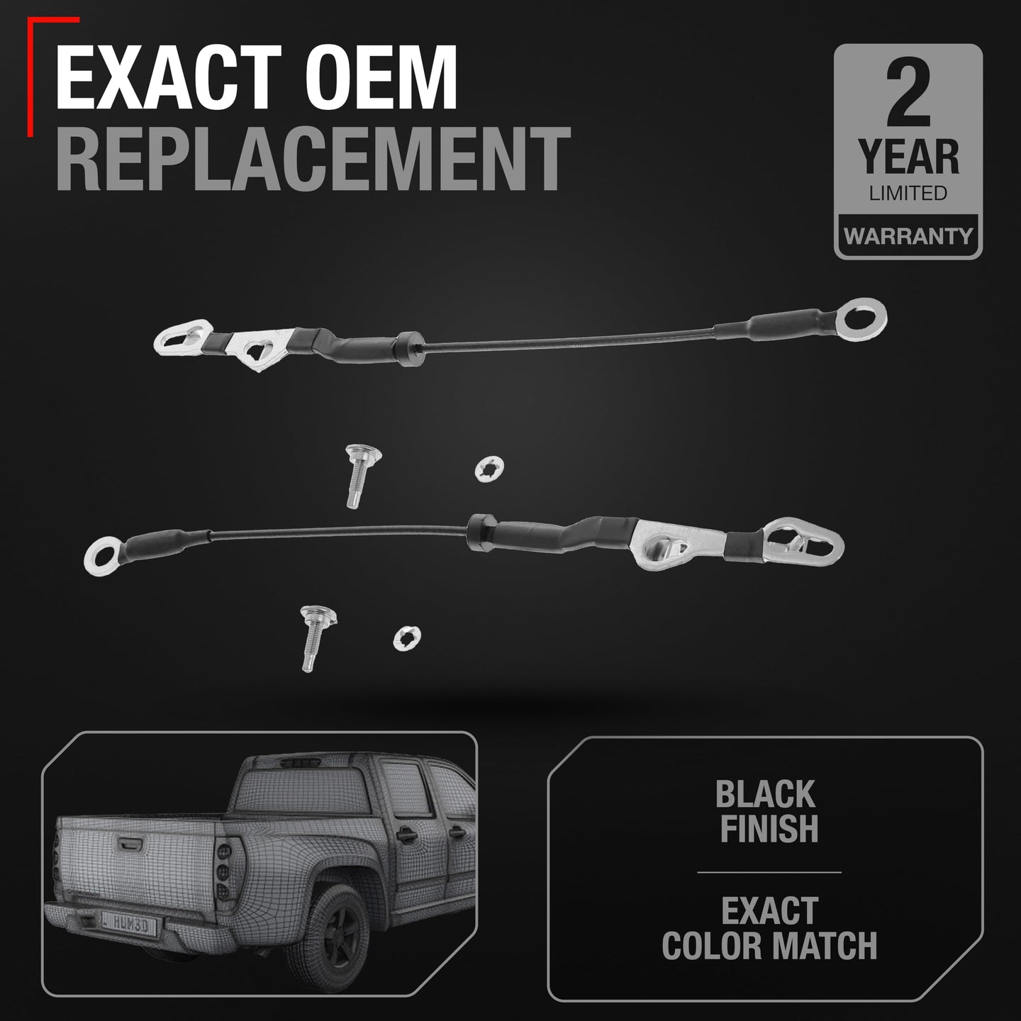 Chevrolet Colorado GMC Canyon Tailgate Support Cables - Rear Left & Right Metal Strap Set