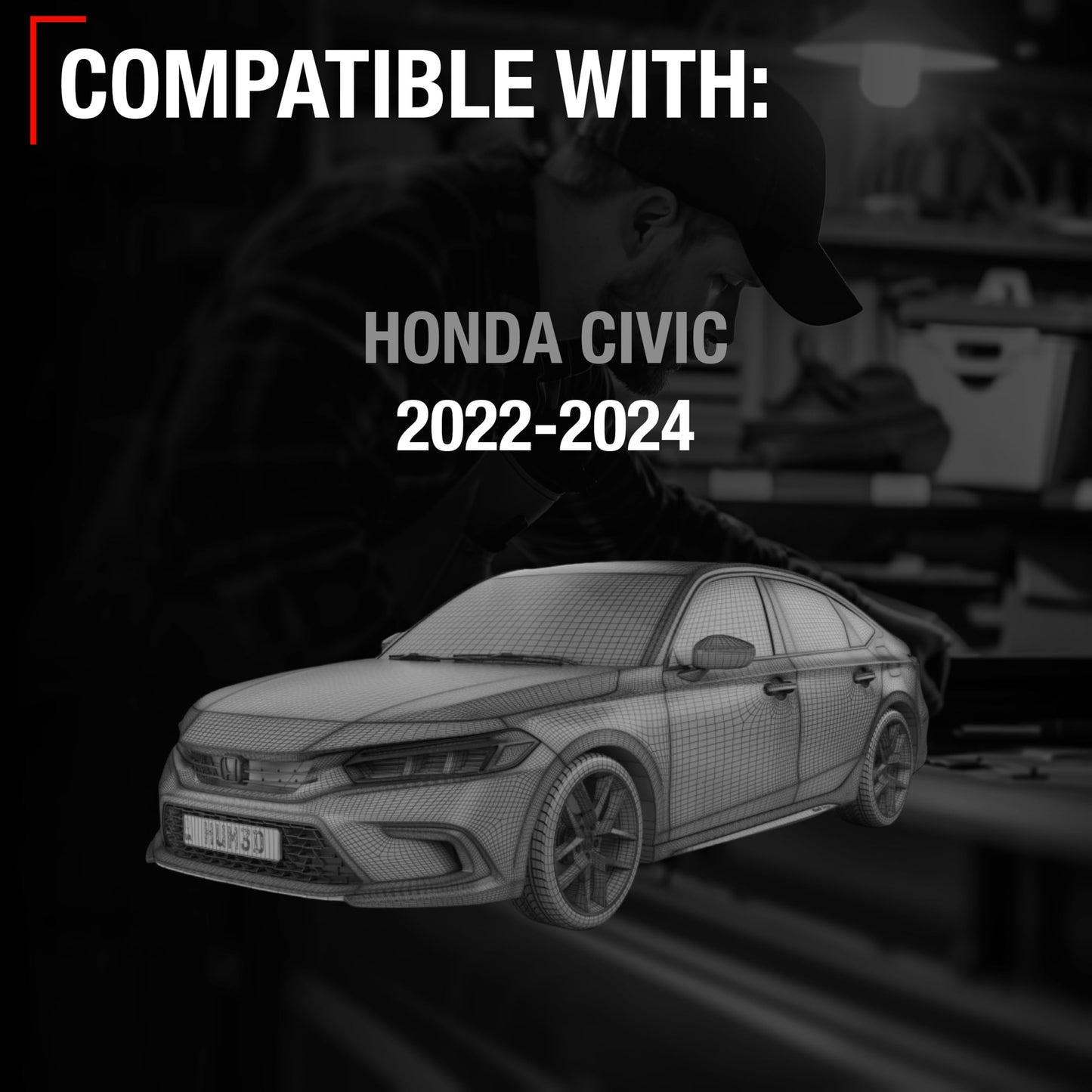 2022-2024 Honda Civic Driver Side Mirror Replacement Powered Manual Fold Flat Glass Smooth Black - Driver Side Mirror