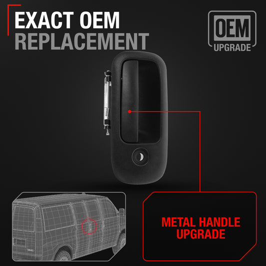 Chevrolet Express GMC Savana Rear Passenger Hinged Door Handle - Textured Black with Keyhole, Metal Exterior Replacement - Rear Passenger Side Hinged Door