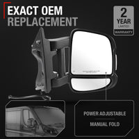 Passenger Side Mirror Replacement - Compatible with 2014-2024 Ram Promaster - Powered Adjustment, Heated, Manual Fold, Turn Signal, Dual Glass - Textured Black - OEM 7SV32JXWAA, 5VE96JXWAE, CH1321547 - Passenger Side Mirror