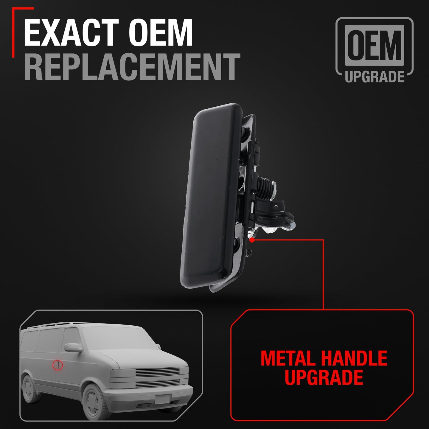 1992-2005 GMC Safari Chevrolet Astro Exterior Front Passenger Door Handle - Smooth Black Metal Lever - Passenger Front Handle