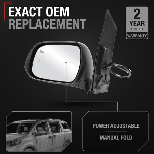 1995-1999 Toyota Tacoma Passenger Side Mirror Replacement - Manual Adjustment, Manual Folding, Convex Glass - Textured Black Cover - Driver Side Mirror
