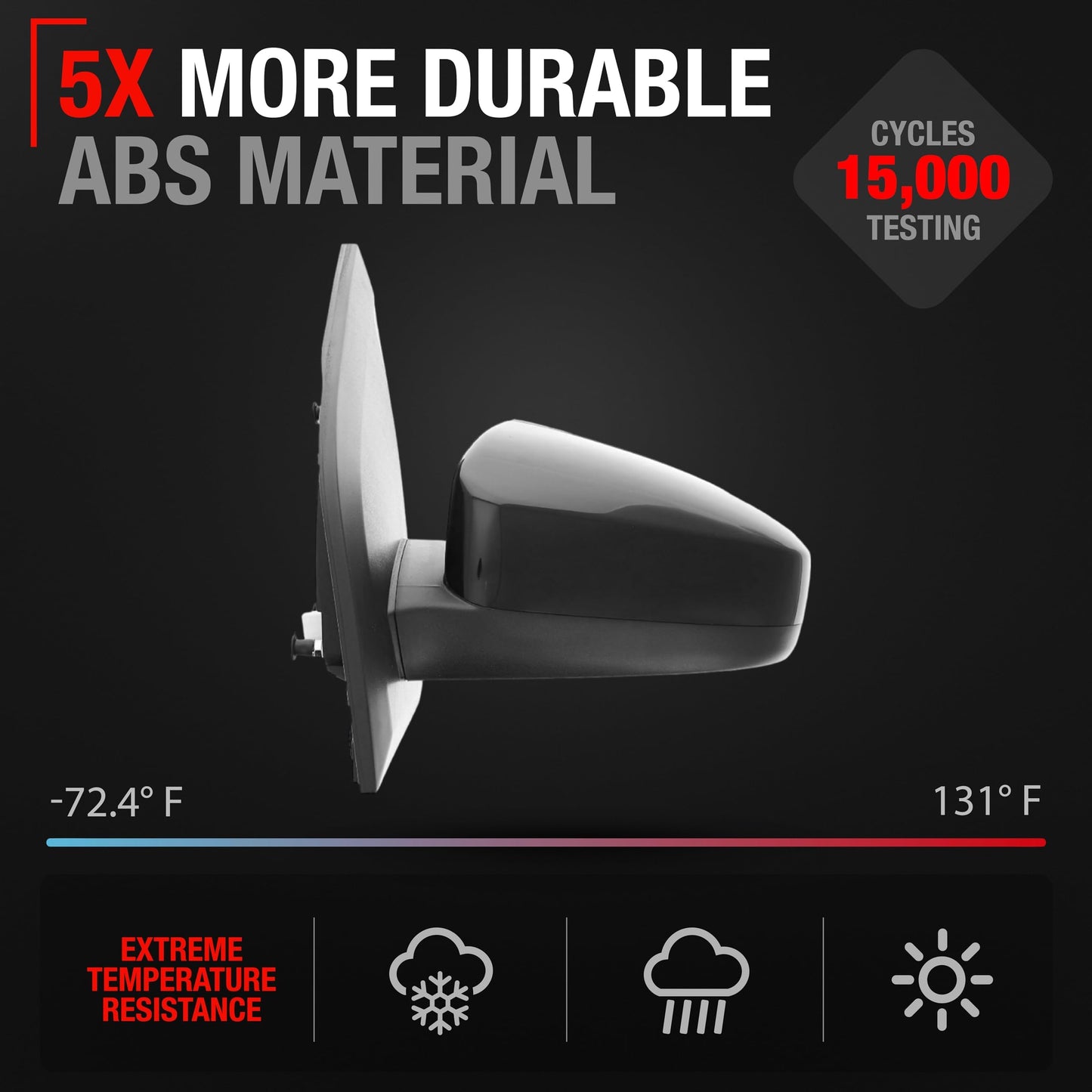 2007-2012 Nissan Sentra Passenger Side Mirror Replacement - Powered Adjustment, Non-Foldable, Convex Glass with English Warning - Black Cover - Passenger Side Mirror