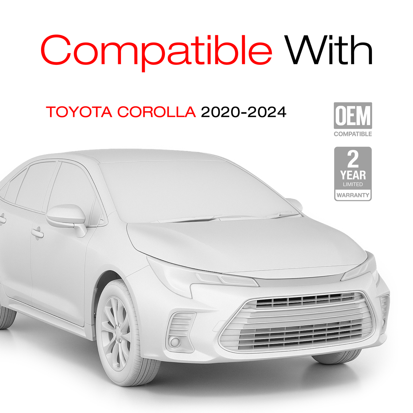 2020-2024 Toyota Corolla Sedan Passenger Side Mirror Replacement - Powered Adjustment Manual Folding Convex Glass Black - Passenger Side Mirror