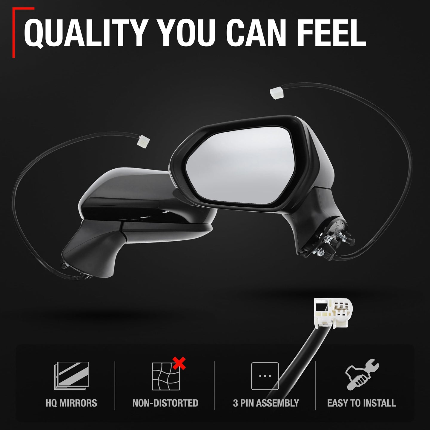 Toyota Camry Passenger Side Mirror - Power Adjust, Manual Fold, Convex Glass, Sleek Black Design - Passenger Side Mirror