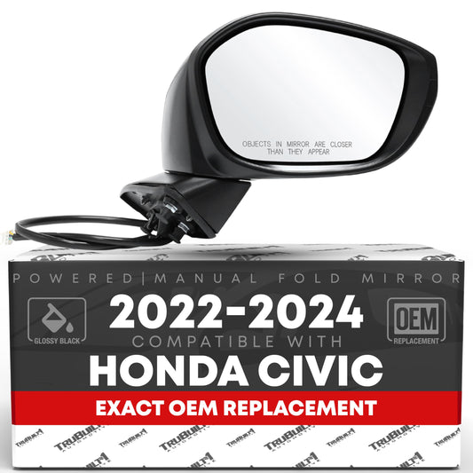 Honda Civic Mirror Replacement, Passenger Side - Manual Fold, Convex Glass, Power Adjust, Sleek Black Design - Passenger Side Mirror