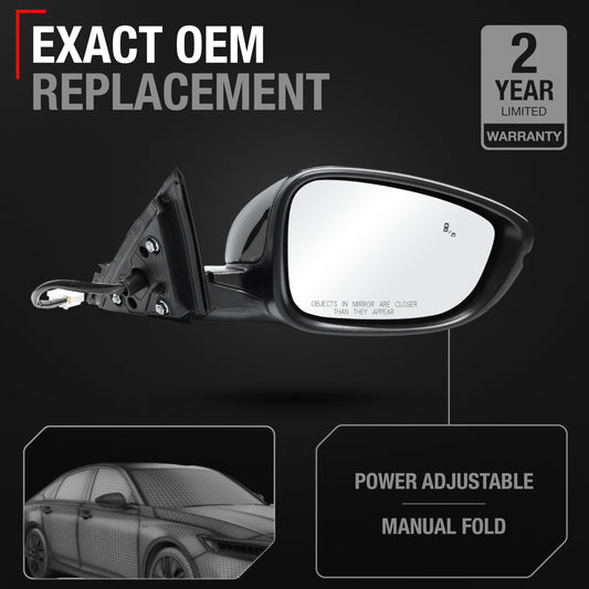 Honda Accord Side Mirror, Passenger Side - Heated, Turn Signal, Convex Glass, Smooth Black Finish - Passenger Side Mirror