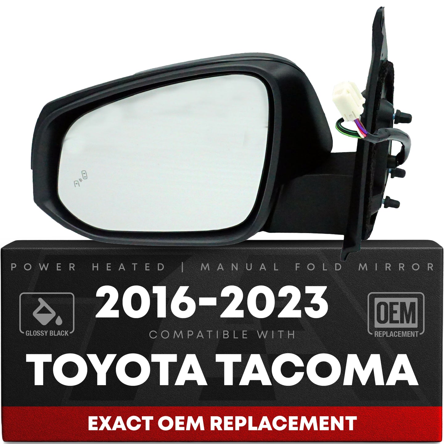 Driver Side Heated Side View Mirror with Integrated Turn Signal - Compatible with 2016-2022 Toyota Tacoma - Power Heated, Turn Signal, Manual Folding - Paintable Smooth Housing - OEM 8794004250-PFM - Driver Side Mirror
