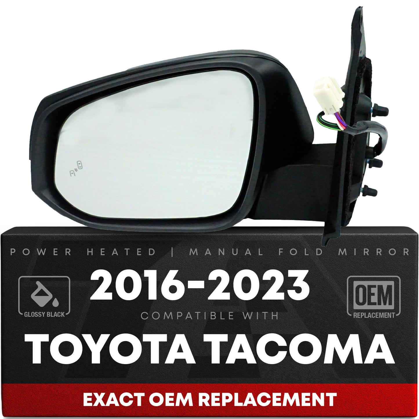 Driver Side Heated Side View Mirror with Integrated Turn Signal - Compatible with 2016-2022 Toyota Tacoma - Power Heated, Turn Signal, Manual Folding - Paintable Smooth Housing - OEM 8794004250-PFM - Driver Side Mirror