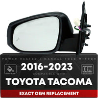 Driver Side Heated Side View Mirror with Integrated Turn Signal - Compatible with 2016-2022 Toyota Tacoma - Power Heated, Turn Signal, Manual Folding - Paintable Smooth Housing - OEM 8794004250-PFM - Driver Side Mirror