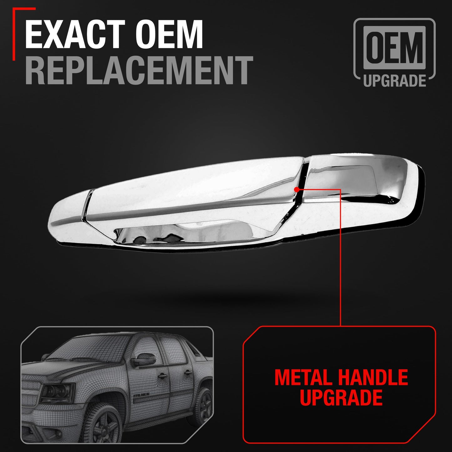 Chevrolet Silverado GMC Sierra Cadillac Escalade Front Passenger Door Handle - All Chrome Finish - Front Passenger Handle without Keyhole
