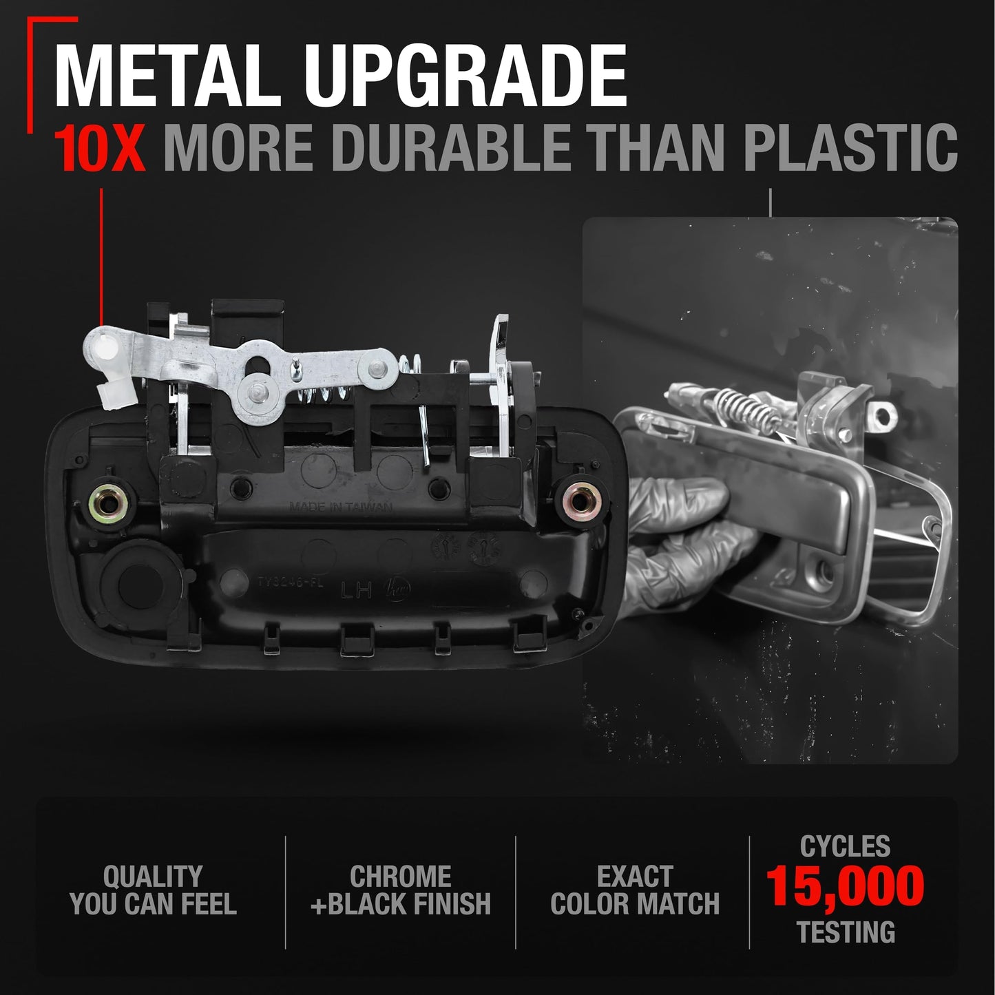 1995-2004 Toyota Tacoma Exterior Front Driver Door Handle Replacement, Upgraded Metal & Plastic Housing - Chrome Handle, Black Housing with Keyhole - Front Driver Side Handle