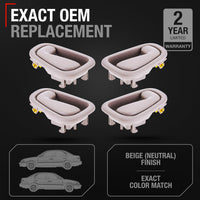 Interior Front/Rear Driver & Passenger Door Handle 4-Piece Set - Compatible with 1998-2002 Toyota Corolla, 98-02 Chevrolet Prizm - Beige - OEM 79500, 80890, 69206-02050-E0, 79501, 80889, 6920502050E0 - 4-Piece Set - Beige