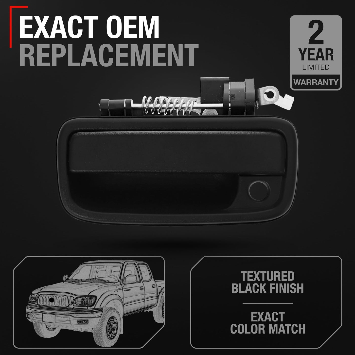 1995-2004 Toyota Tacoma Exterior Front Driver Door Handle Replacement - Smooth Black Plastic - Driver Handle (Plastic)