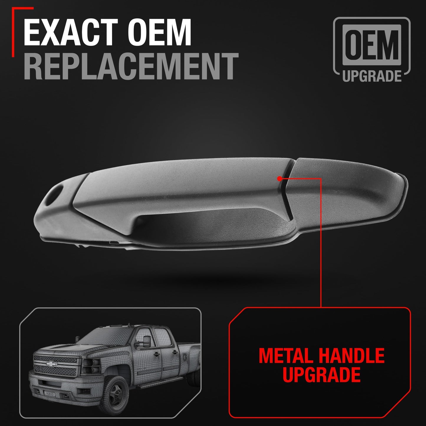 2007-2014 Chevrolet Silverado; 2007-2014 GMC Sierra 1500 2500 3500; Cadillac Escalade Exterior Front Passenger Door Handle, Upgraded Metal - Textured Black - Front Passenger Side Handle