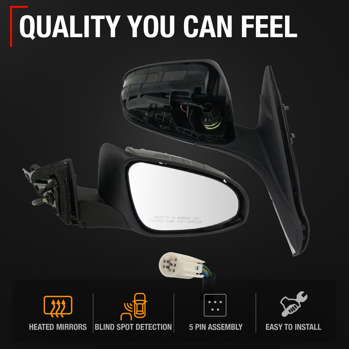 Passenger Side Heated Side View Mirror with Blind Spot Detection - Compatible with 2016-2017 Toyota Camry - Power Heated, Blind Spot Detection, Manual Folding - OEM 8790106041-PFM