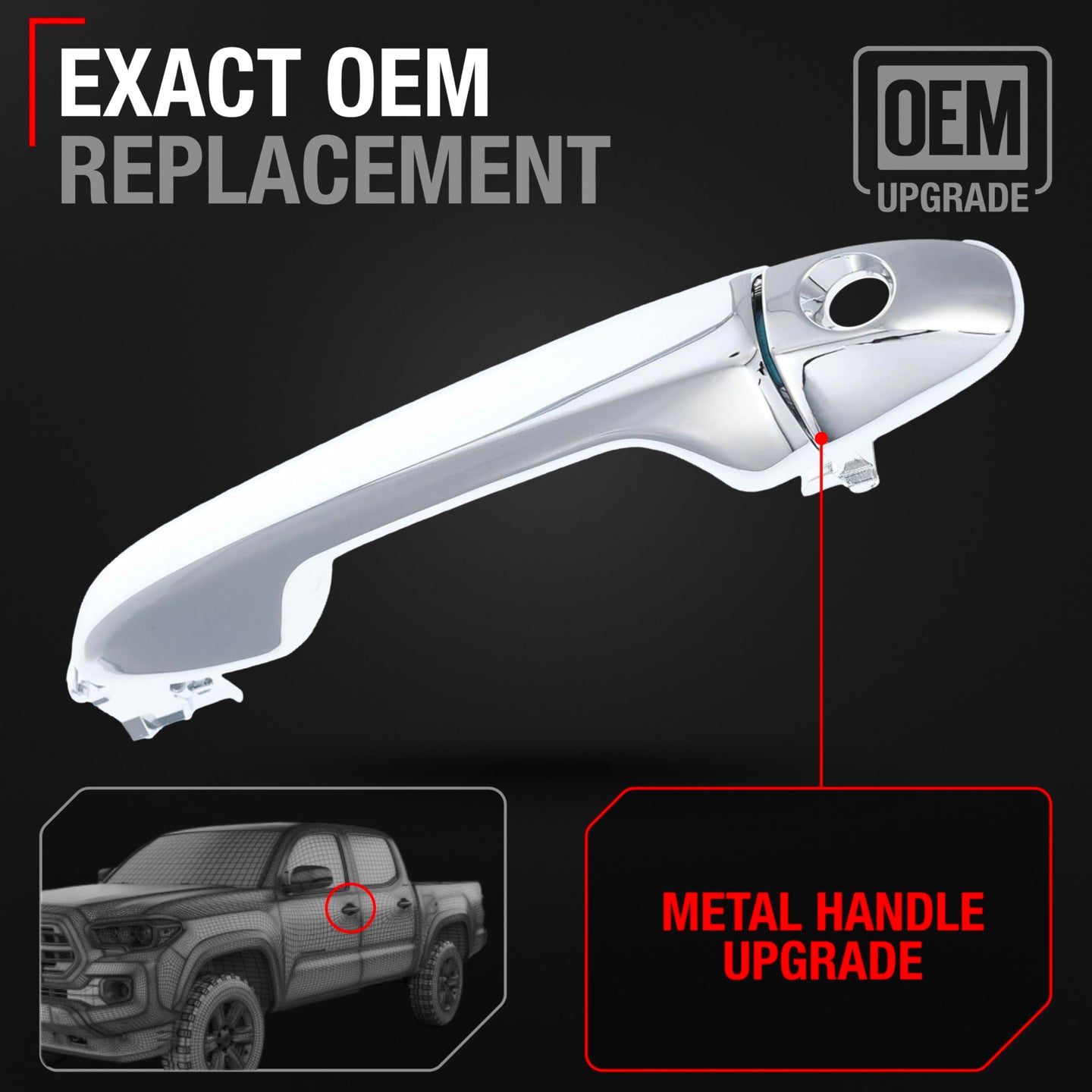 2016-2020 Toyota Tacoma Exterior Front Driver Door Handle & Cover, All Chrome w/ Keyhole - Front Driver Side Handle