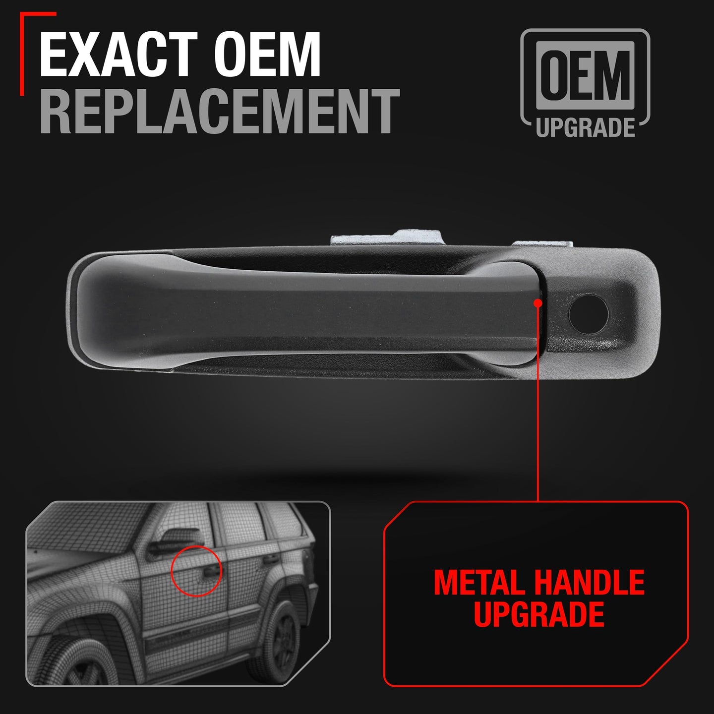 2005-2010 Jeep Commander Cherokee Exterior Front Driver Door Handle, Upgraded Metal - Textured Black with Keyhole - Front Driver Handle