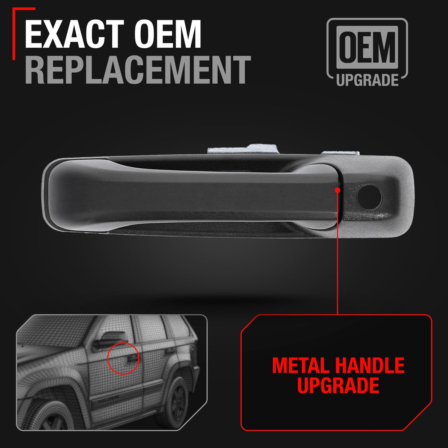 2005-2010 Jeep Commander Cherokee Exterior Front Driver Door Handle, Upgraded Metal - Textured Black with Keyhole - Front Driver Handle